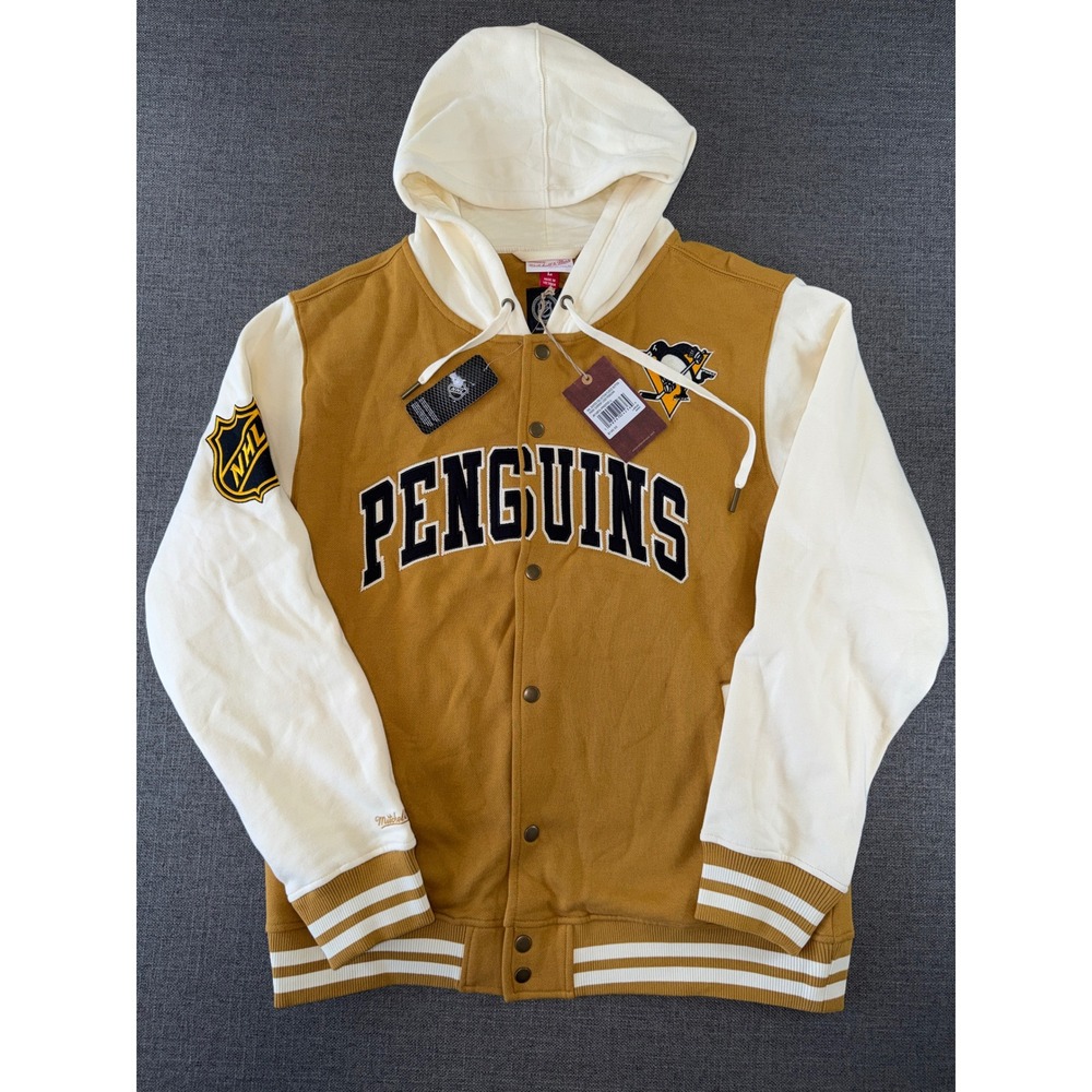 Mitchell & Ness Pittsburgh Penguins NHL Dusted Fleece Varsity Jacket Gold Large - Picture 1 of 13